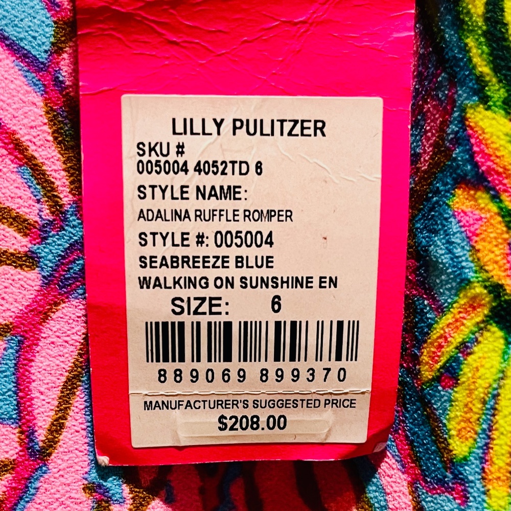 NWT Lilly Pulitzer Adalina Romper Seabreeze Blue Walking On Sunshine Sz 6 $208 - Picture 3 of 3